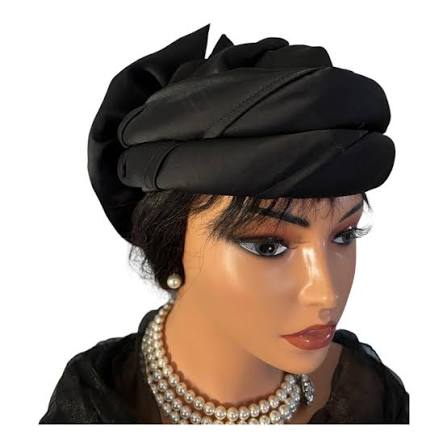 Jet Black Sculpted Turban Crown Auto Gele