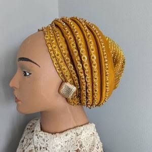 Emerald yellow Silky Satin Twisted Braid Turban Cap