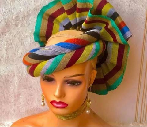 Rainbow strings Layered Wrap-Style Aso-Oke Auto Gele