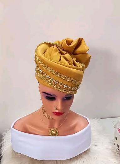 Gold Leaf Embellished Ready-to-Wear Auto Gele