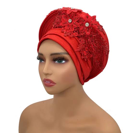 Red Ready to wear Auto Gele