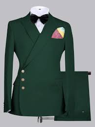 Fit Dark Emerald Green Asymmetric Double-Breasted 2-Piece Suit