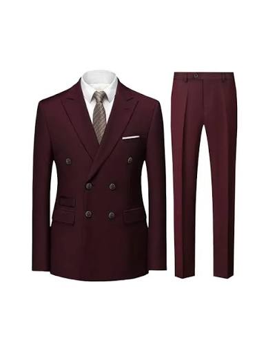 Men’s Slim-Fit Burgundy Double-Breasted 2-Piece Suit