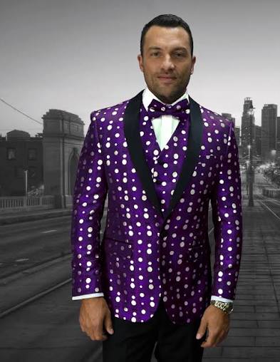 Royal Purple & Silver Polka Dot 3-Piece Tuxedo Set