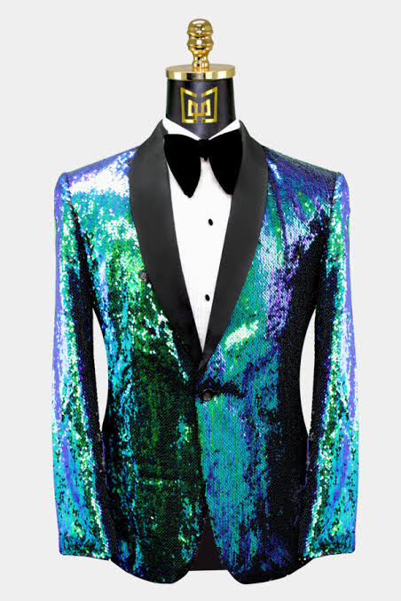 Iridescent Emerald-Teal & Royal Blue Sequin Blazer