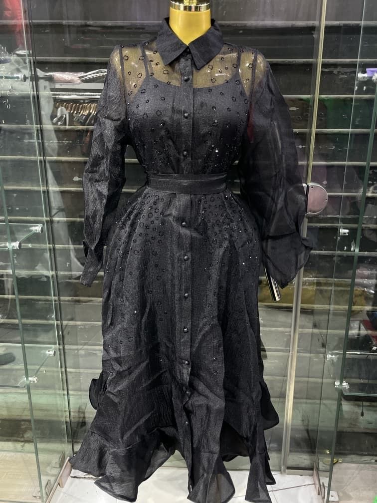 Women's Sheer Embroidered Shirt Dress