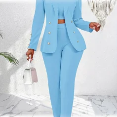 Chic Baby Blue 3-Piece Corporate Outfit Set