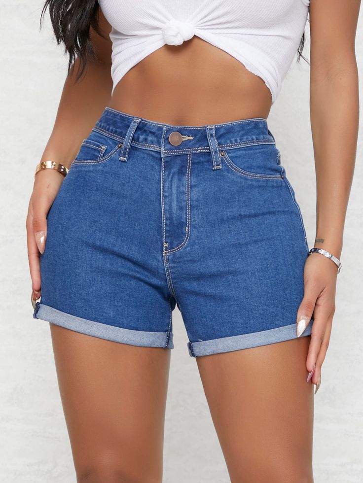 Folded Cuff Denim Booty Shorts