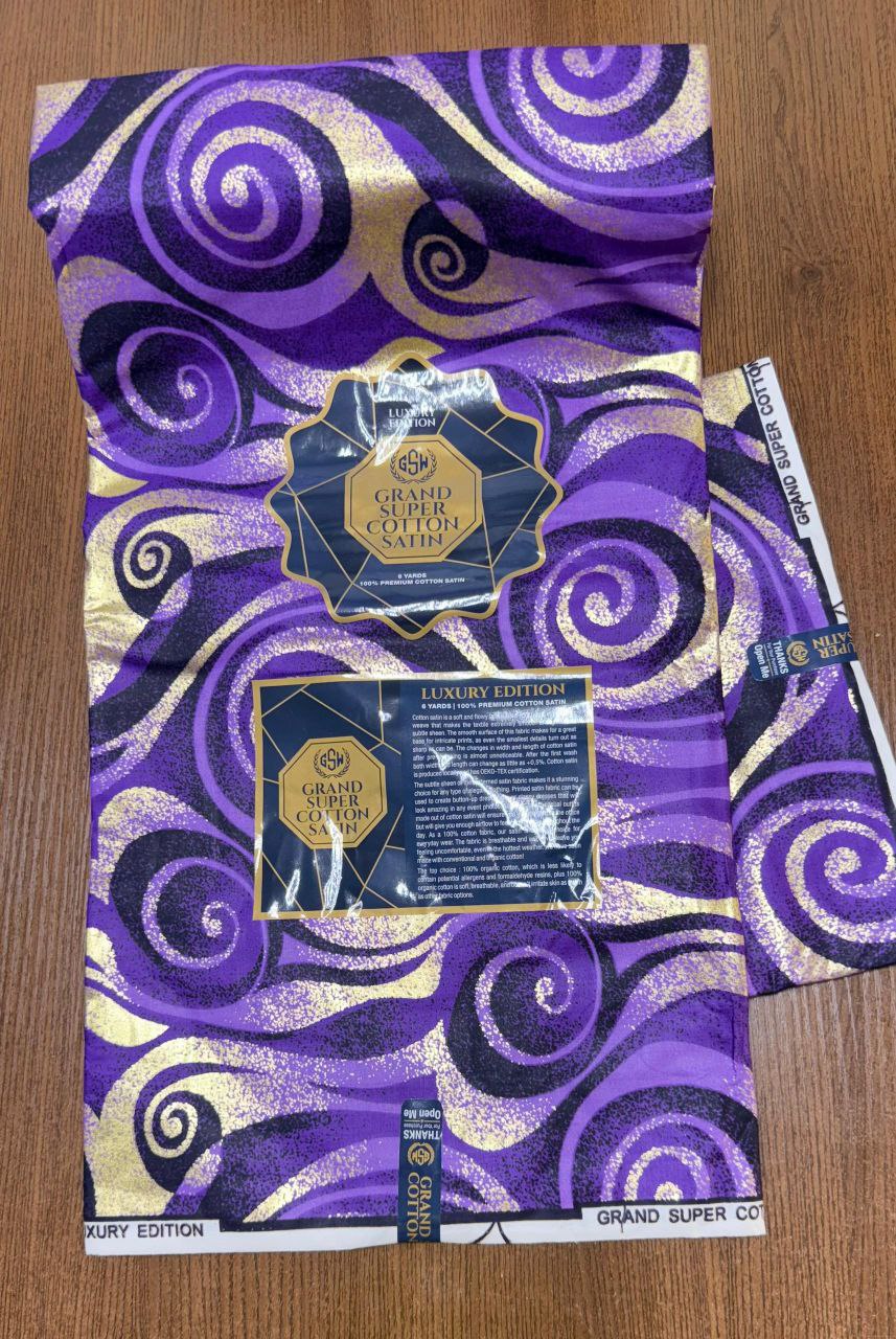 Swirl & Geometric Linear Cotton Satin Fabric