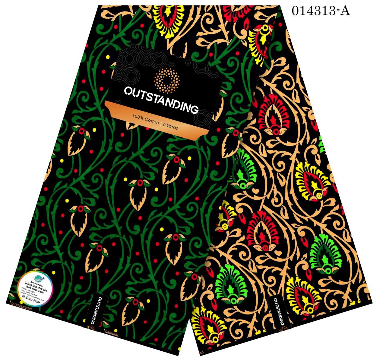 Vibrant Geometric & Leaf Motif African Wax Fabric