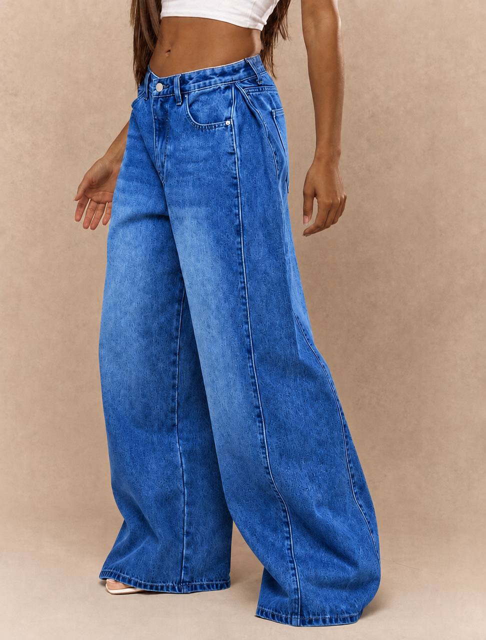 Etched Indigo Blue Wide-Leg Trousers