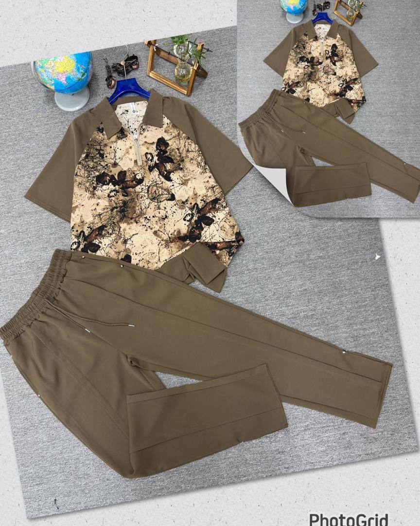 Smart-Casual 2-Piece Cloud Pattern Short Sleeve & Pants