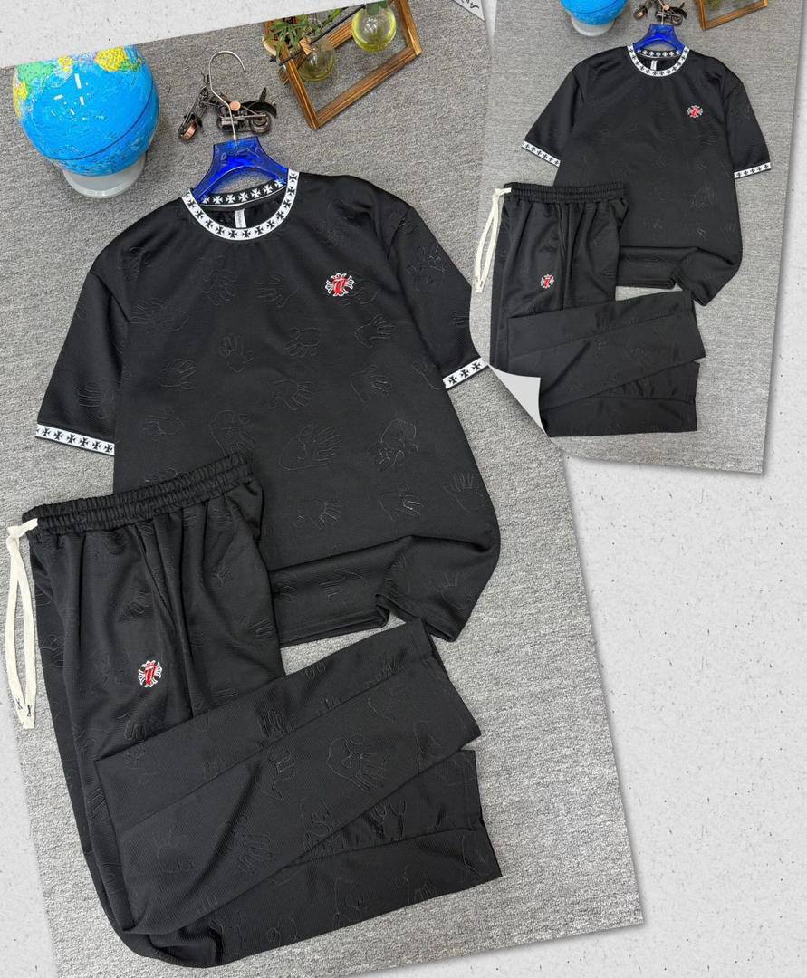 Textured Jacquard T-Shirt & Drawstring Pants Set