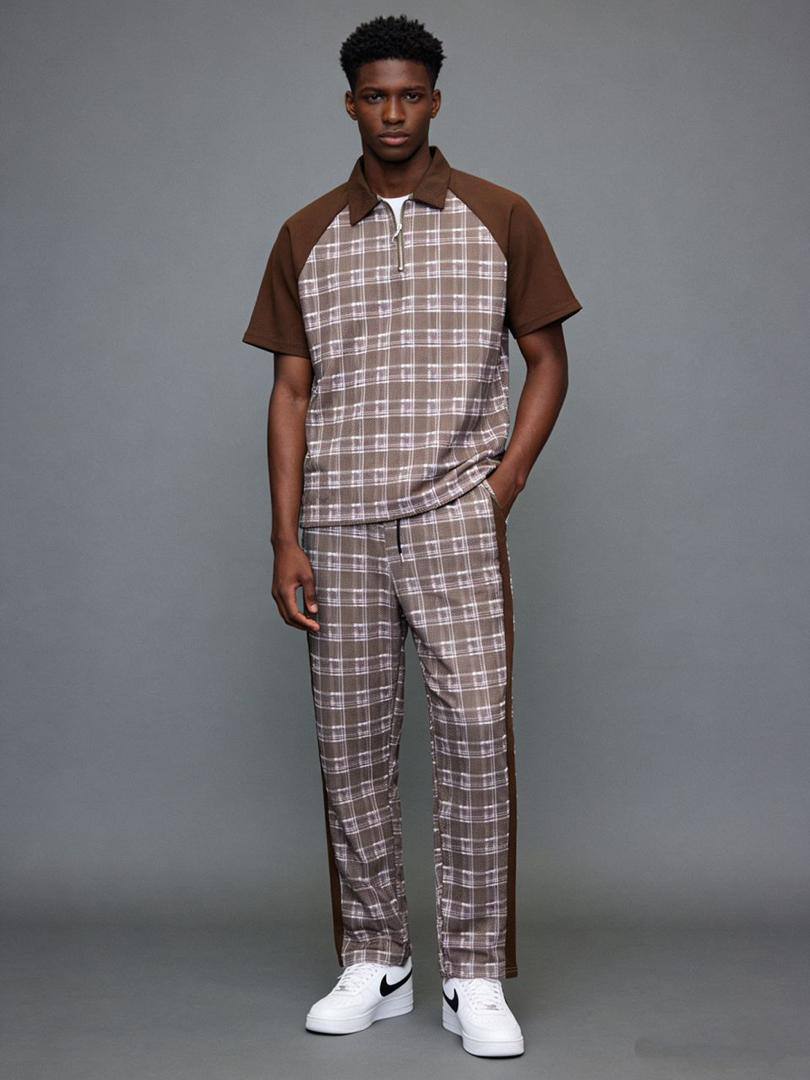 Checkered Quarter-Zip Polo & Trousers Set