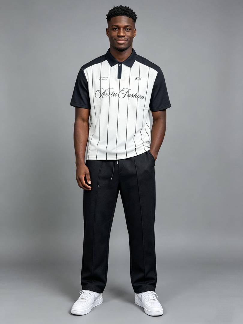 Graphic Printed Collared Polo & Trousers Set