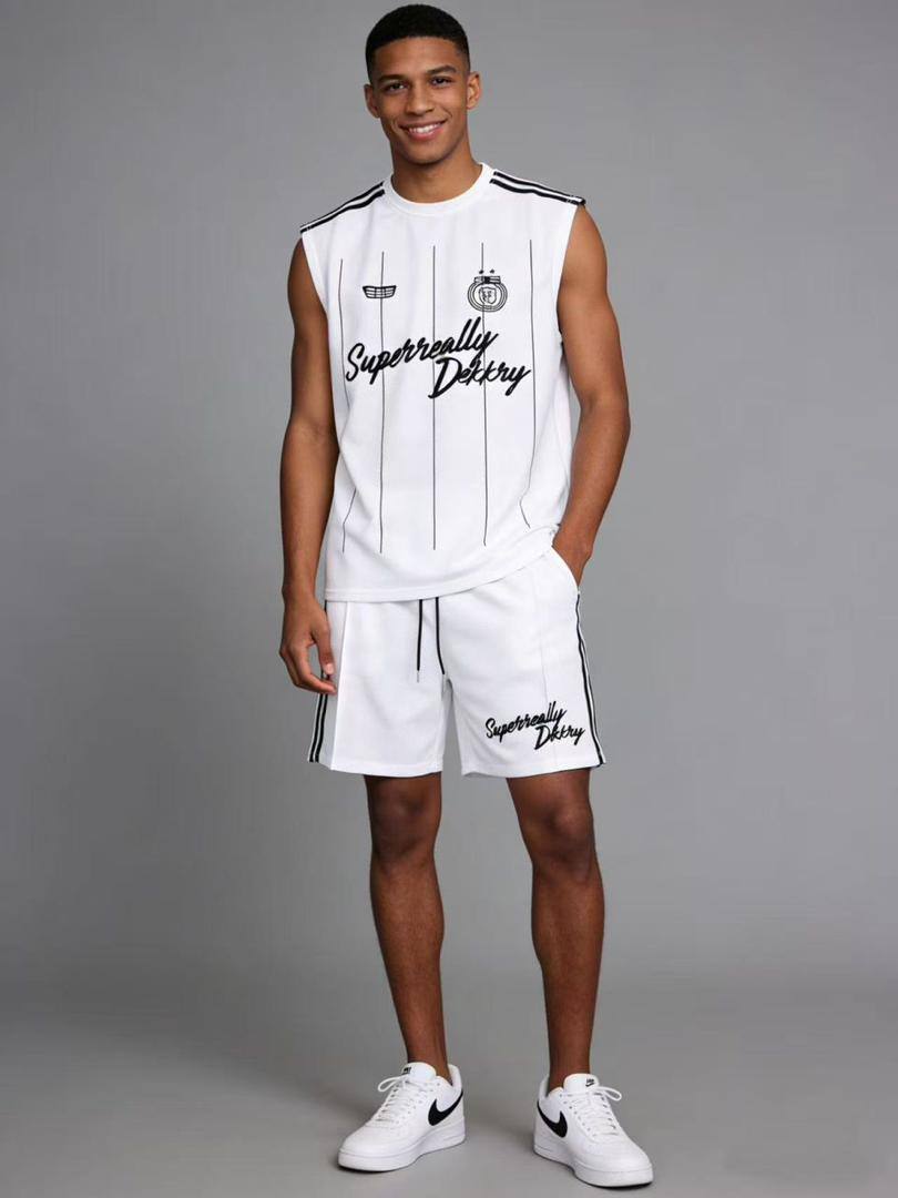 Athletic Sleeveless Pinstripe Jersey & Shorts Set