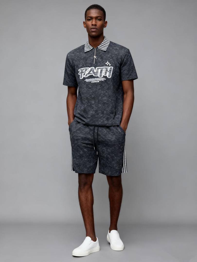 "FAITH" Graphic Quarter-Zip Polo & Shorts Set
