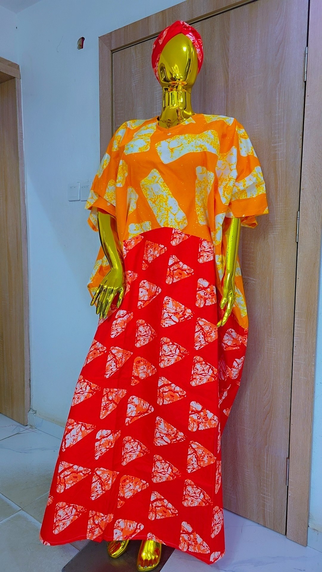 Women’s Flowy Geometric Batik Print Kaftan Dress