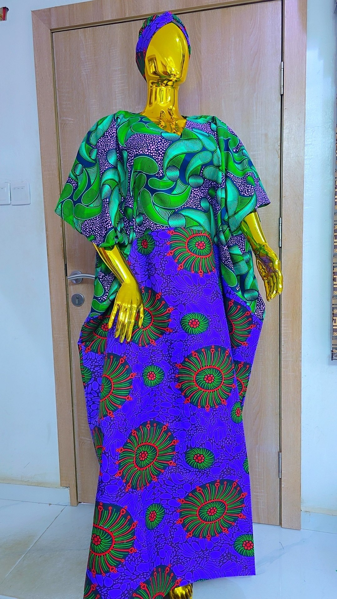 Geometric Batik Pattern Kaftan Maxi Dress