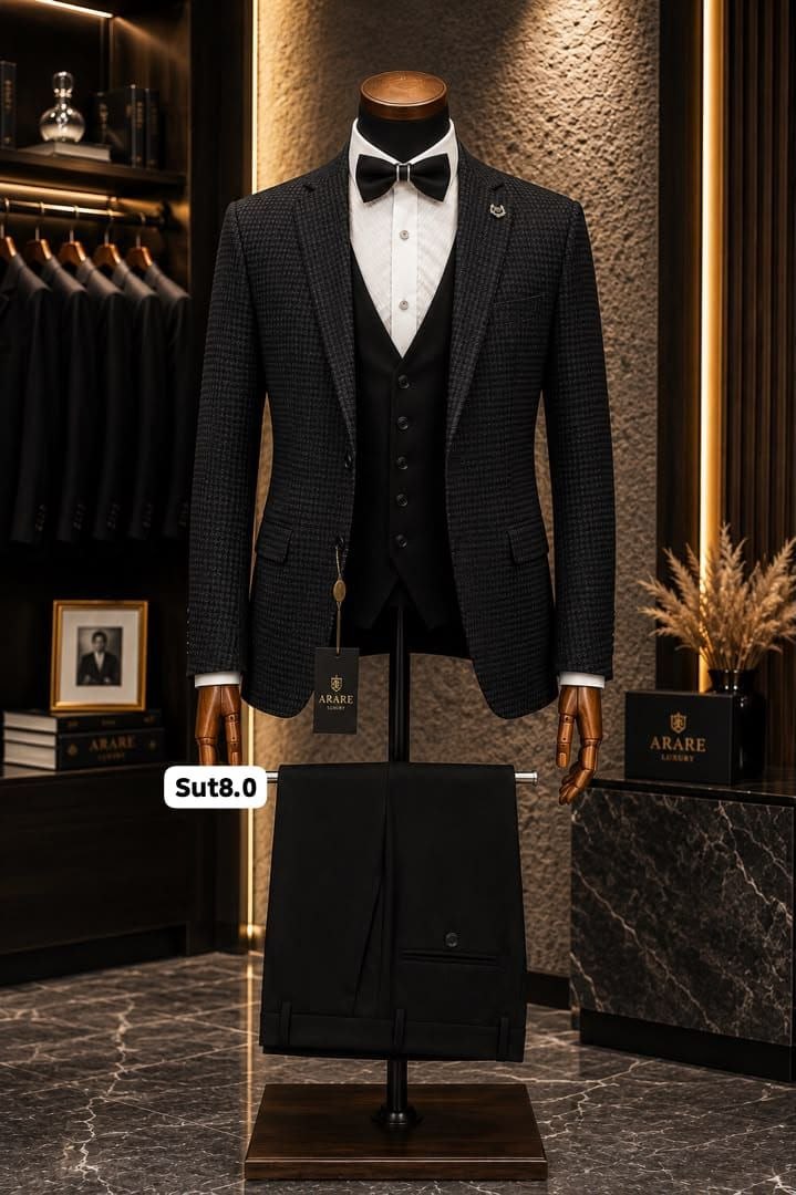 Navy Blue Slim-Fit Suit Set with Black Waistcoat