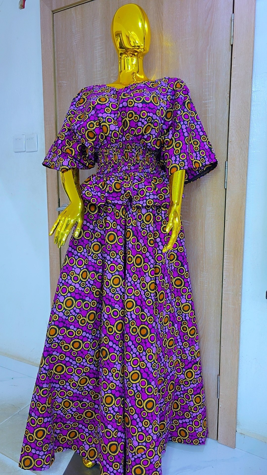 Ankara Peplum-Style Top & Floor-Length Maxi Skirt