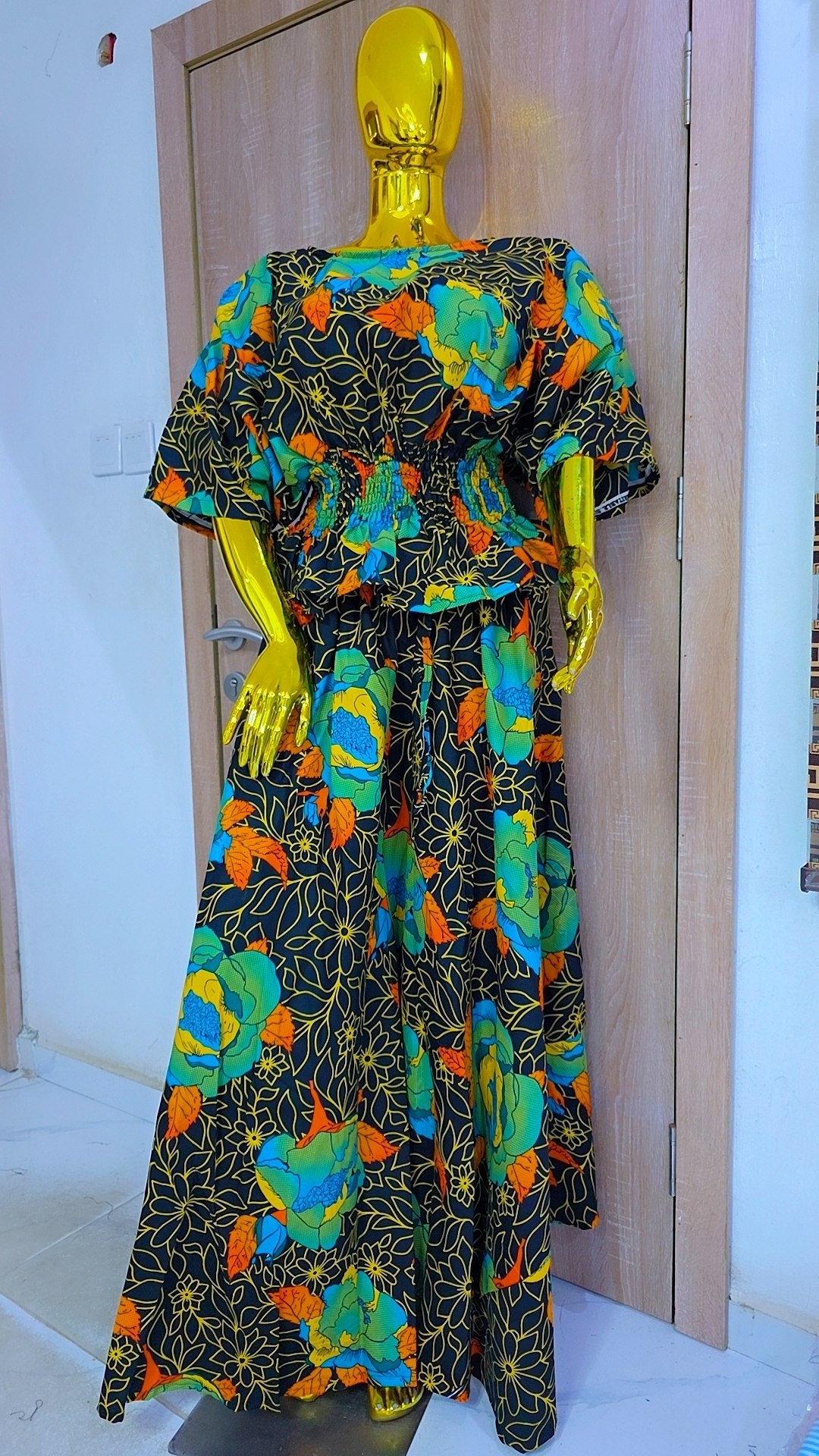 Leaf Print African Two-Piece Outfit