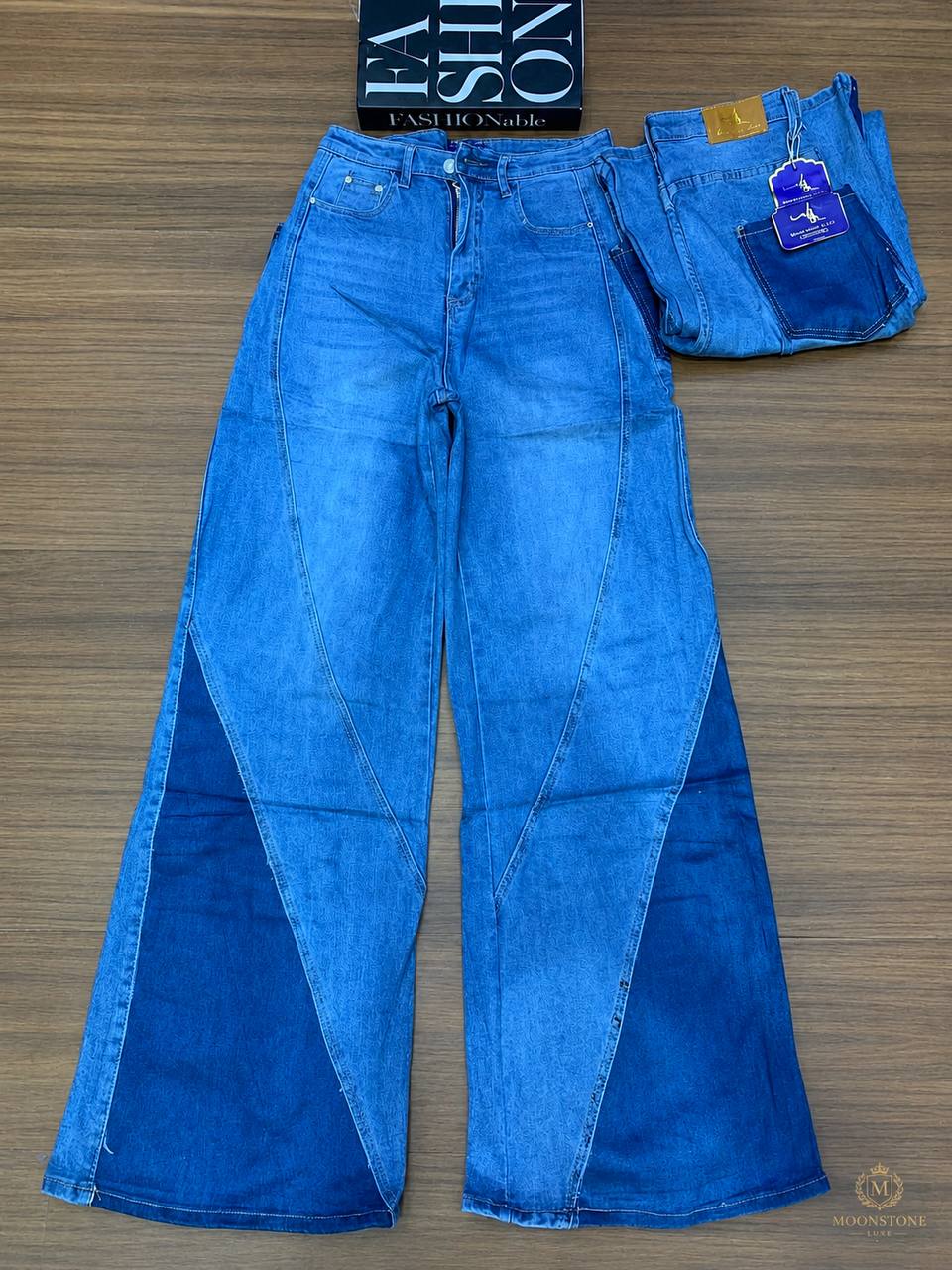 High-Waisted Elastic Drawstring Wide-Leg Denim Palazzo