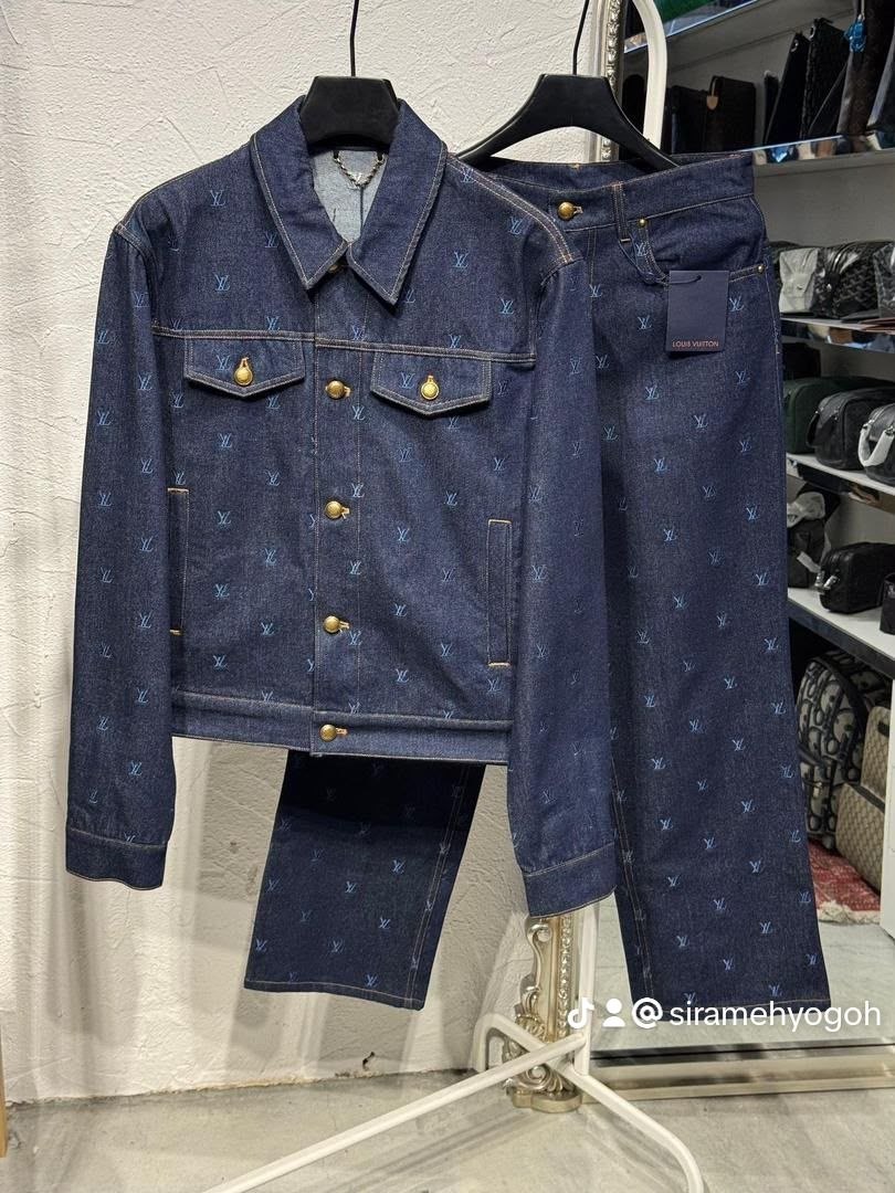 Designer LV Monogram Printed Denim Jacket & Jeans Set