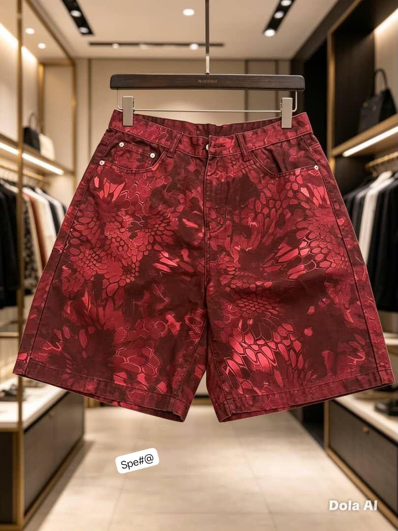 Men’s Textured Python Camo Denim Shorts - Image 3