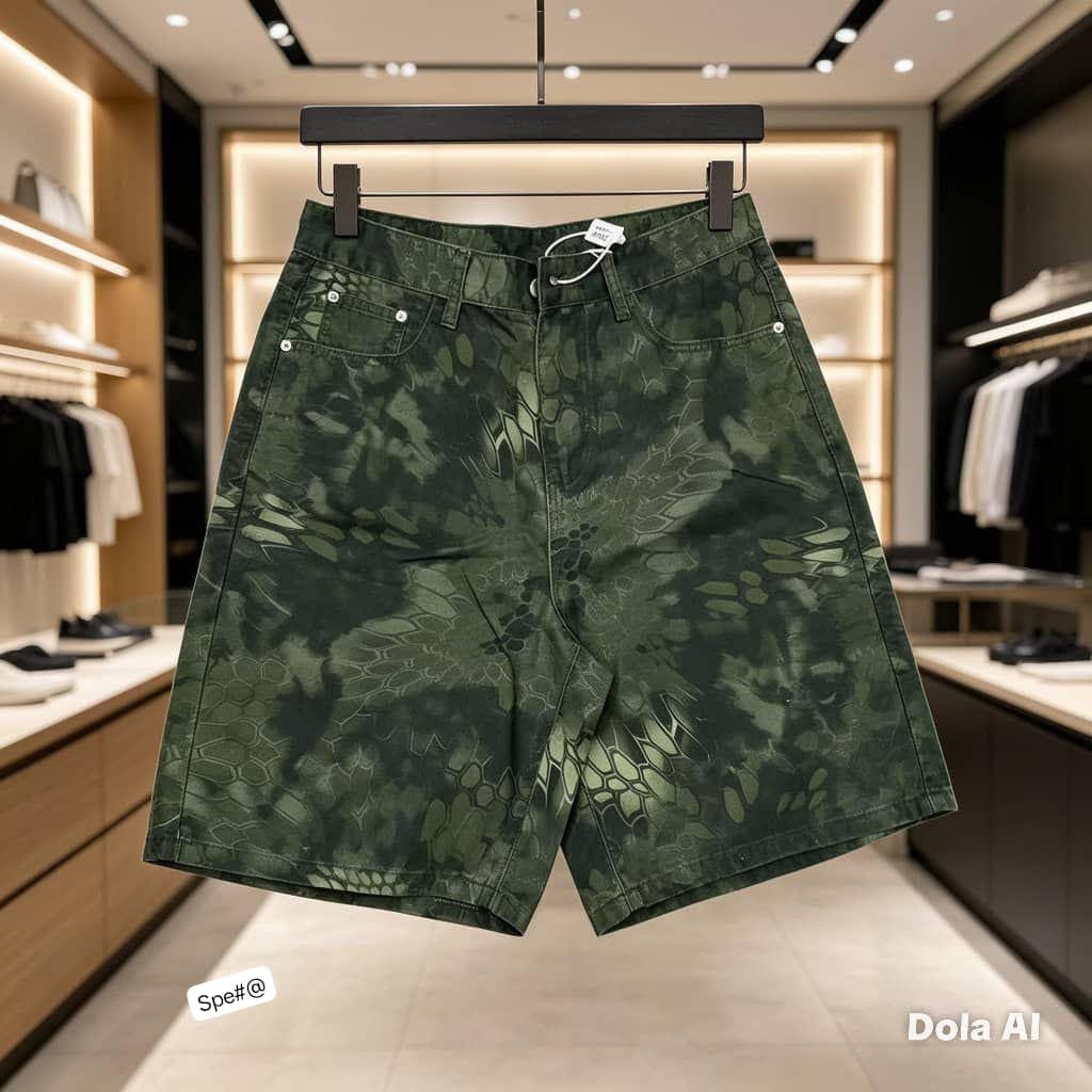 Men’s Textured Python Camo Denim Shorts - Image 2