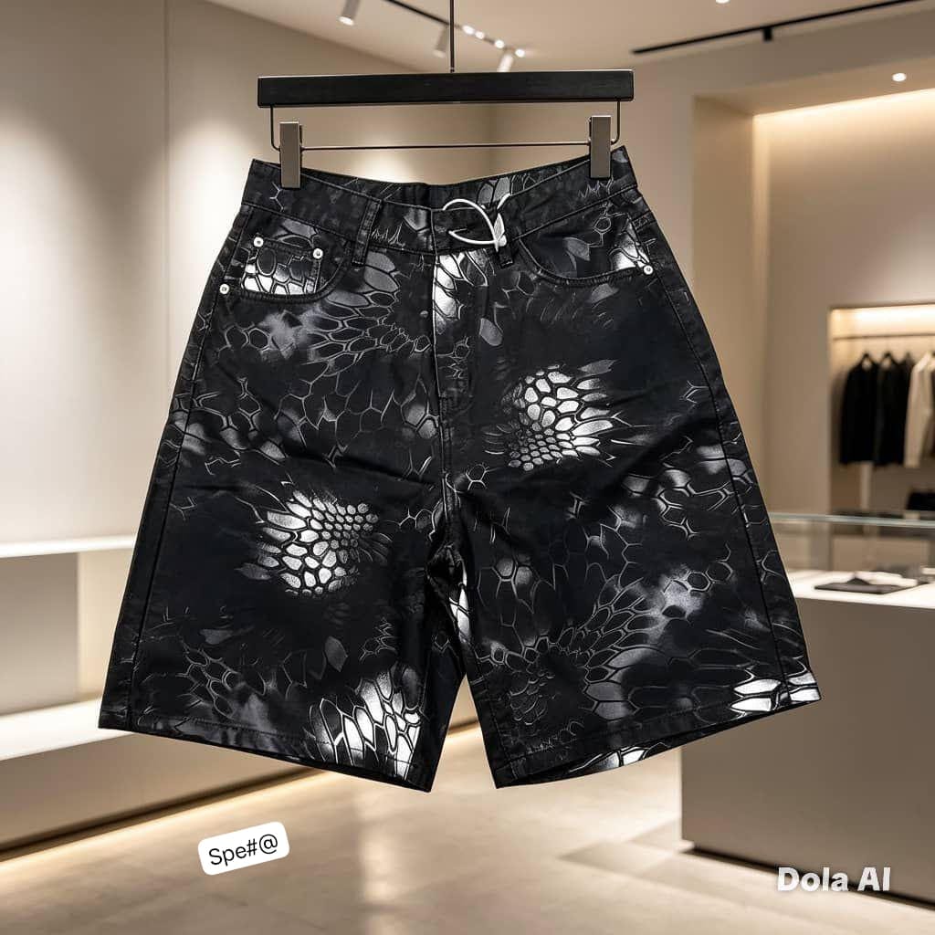 Men’s Textured Python Camo Denim Shorts