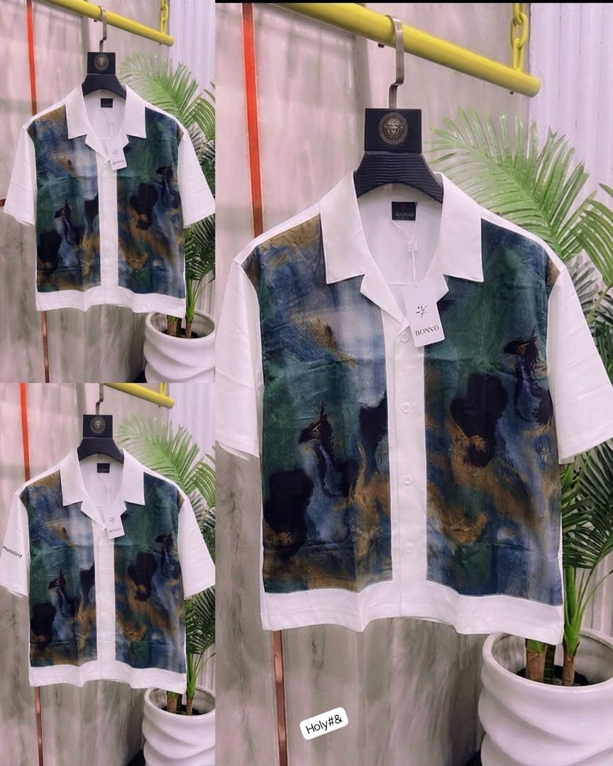 Men’s Abstract Art Short Sleeve Cuban Collar Shirt