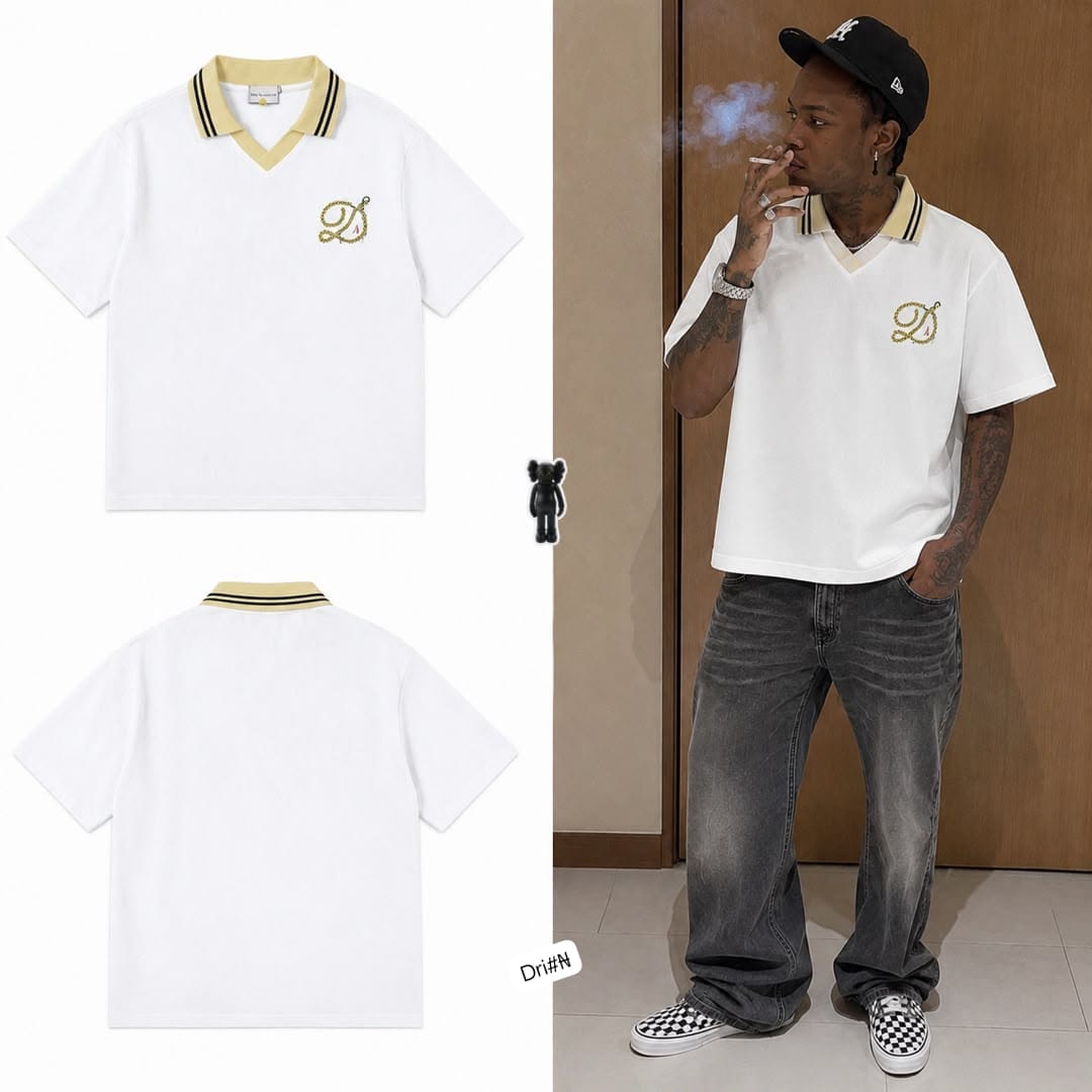 Mens' Vintage Open V-Neck Polo Shirt