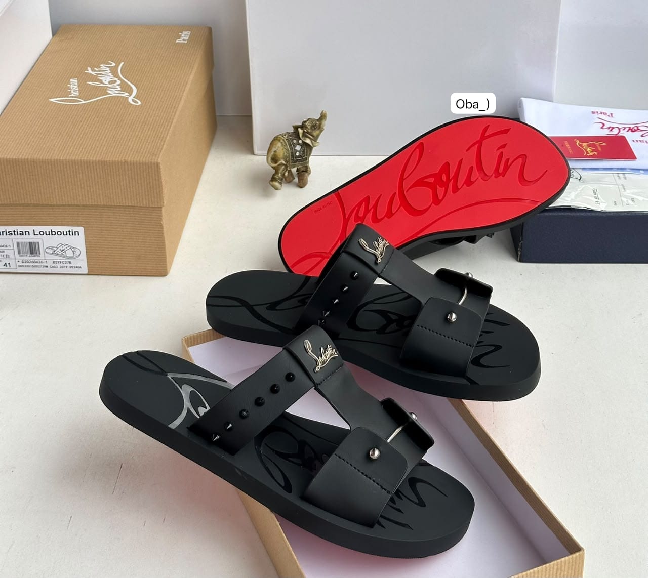 Men’s Luxury Black Leather Red-Sole Slide Sandals