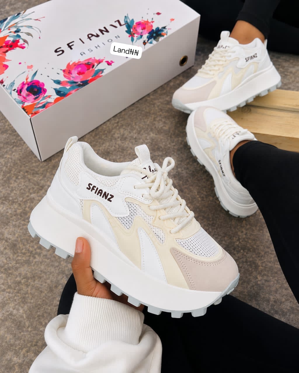 Women’s Cream & Beige Chunky Platform Sneakers