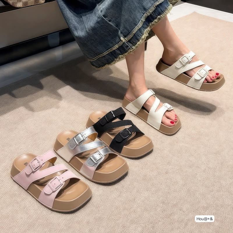 Women's Platform Double-Buckle Slide Sandals
