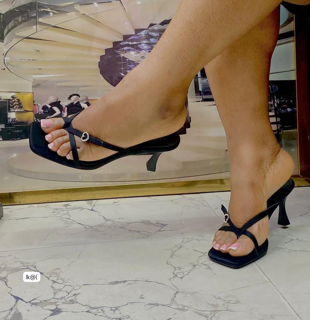 Women’s Strappy Thong Kitten-Heel Mules with Crystal Accent