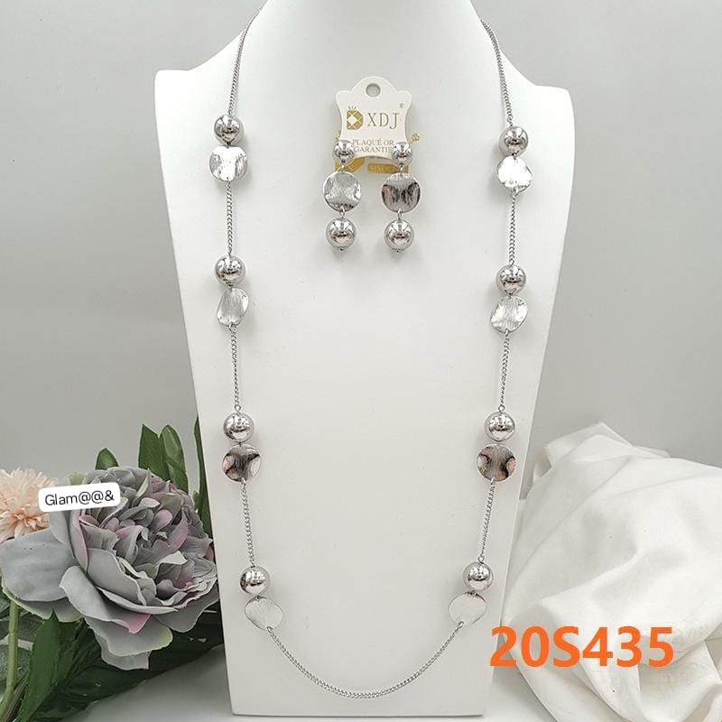 Luxury Silver-Tone Beaded Statement Necklace & Earrings Set