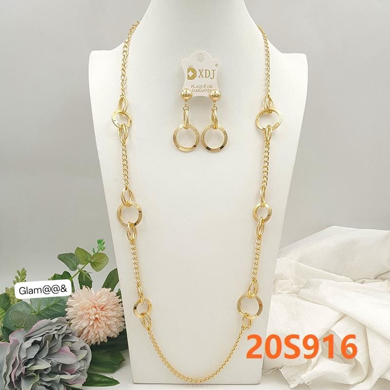 Gold-Tone Ring-Linked Statement Necklace & Earrings Set