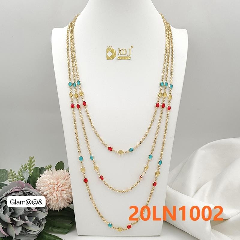Gold-Tone Multicolored Stone Multi-Layer Statement Necklace