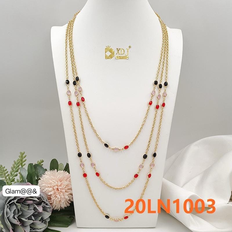Gold-Tone Multicolored Stone Multi-Layer Statement Necklace