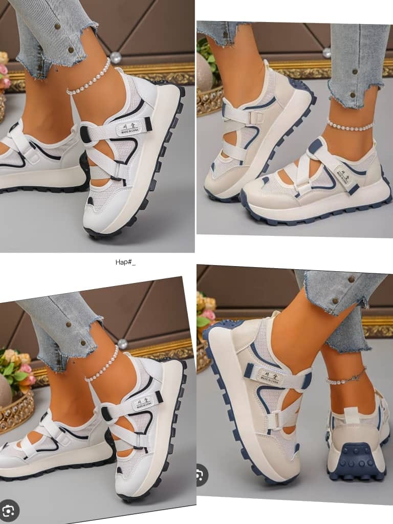 Women’s Cutout Mesh Sport Sneakers with Hook-and-Loop Straps