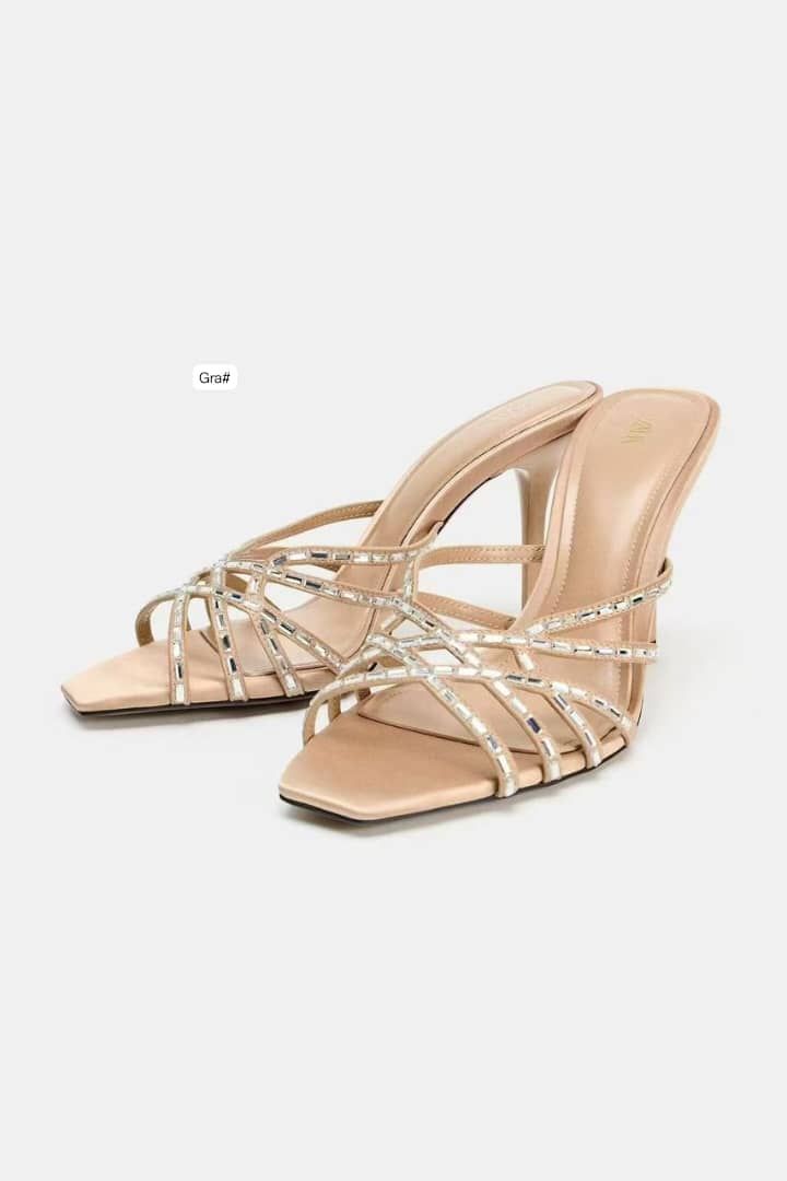Zara Women's Embellished Multi-Strap Mule Heels