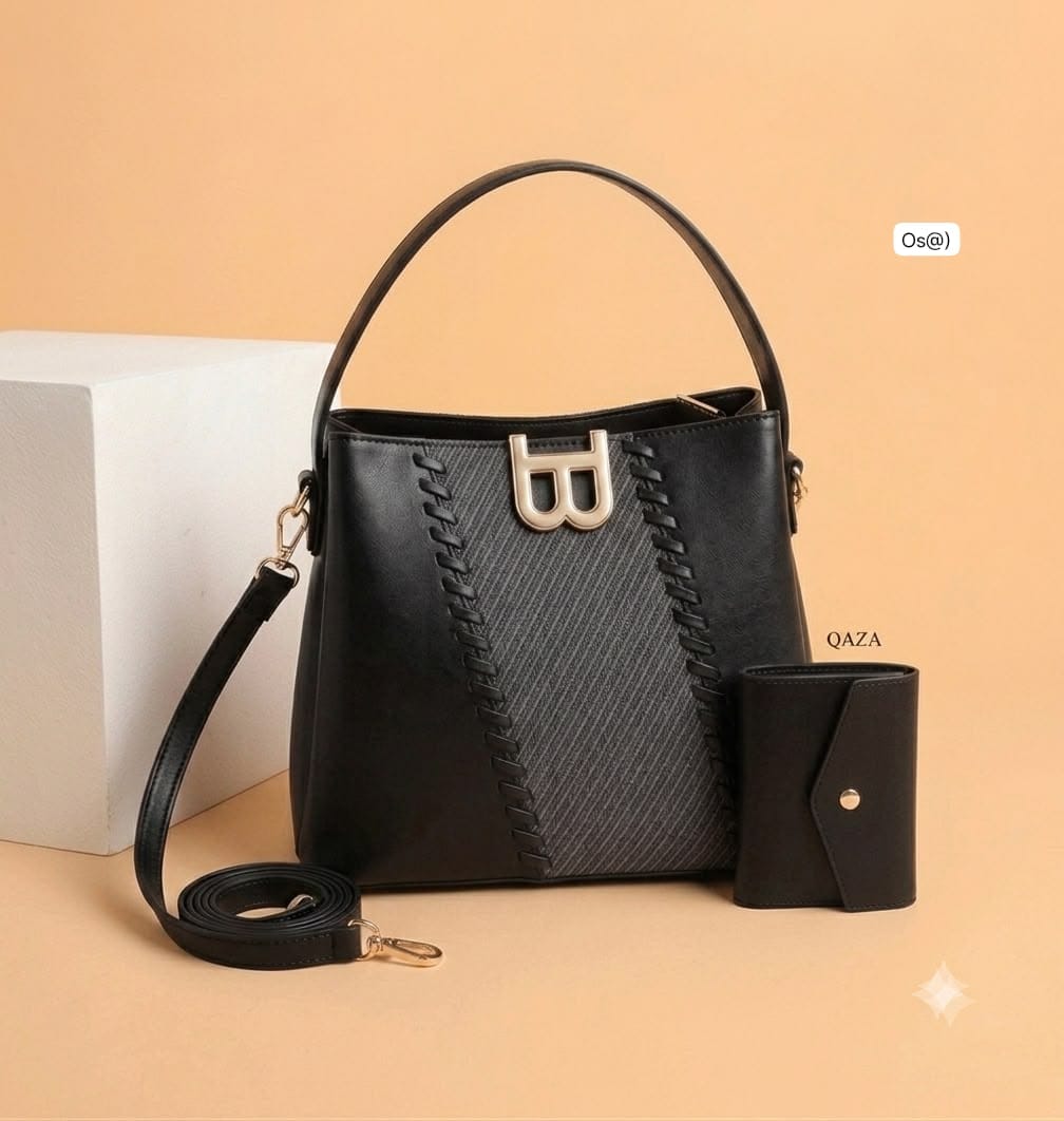 Women’s Designer-Style Structured "B" Accent Handbag Set - Image 2