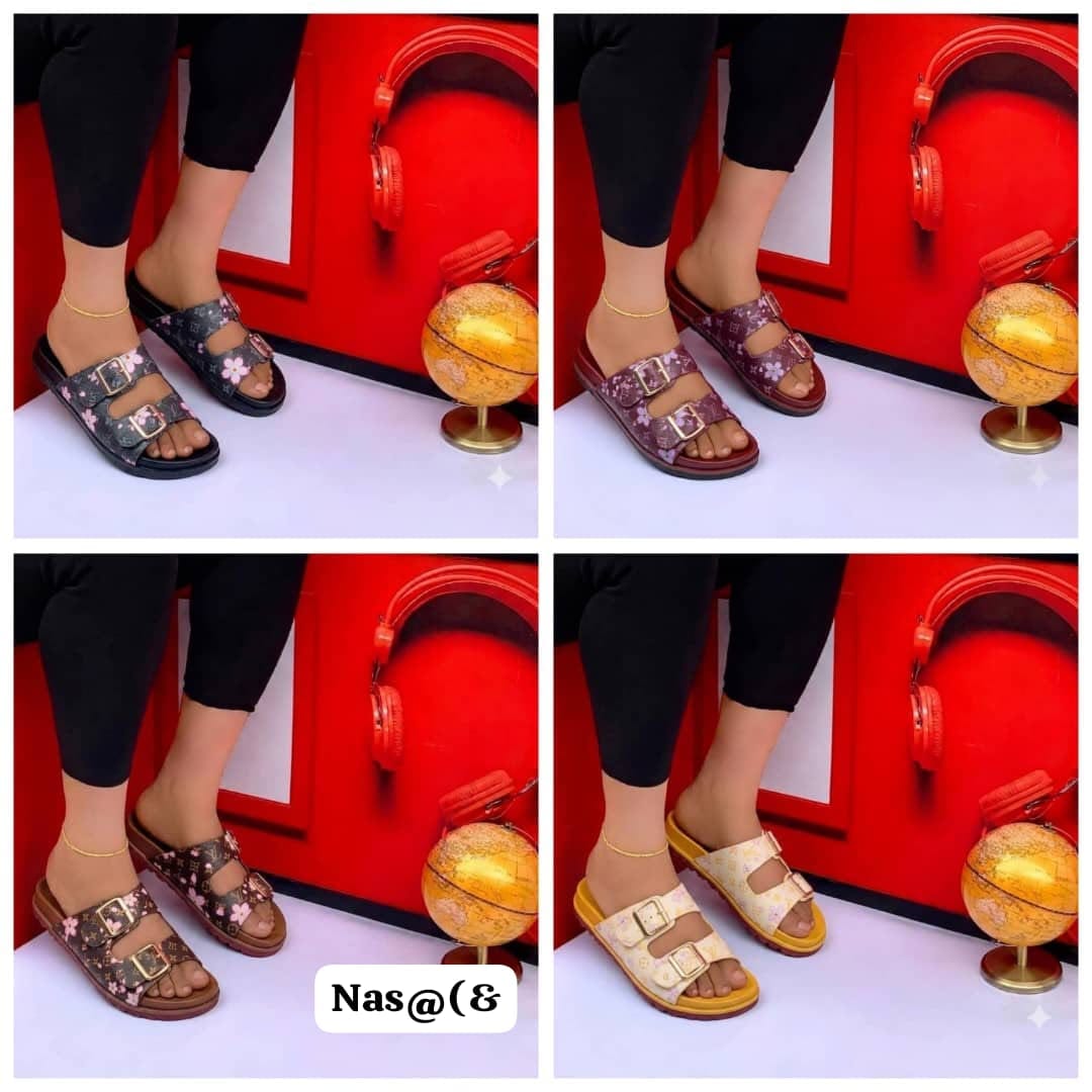 Women's Designer-Inspired Monogram Two-Buckle Slide Sandals