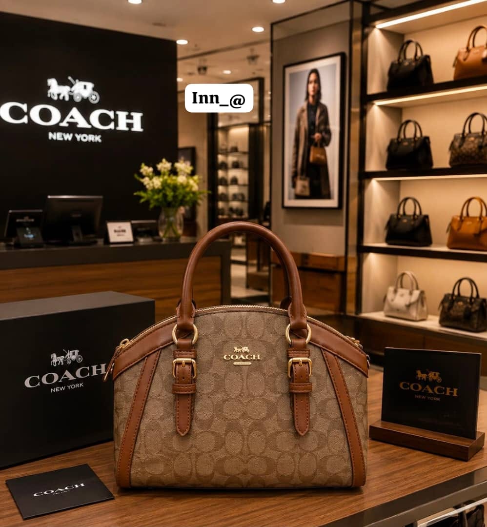 Coach Dome Satchel Handbag in Signature Canvas and Smooth Leather - Image 3