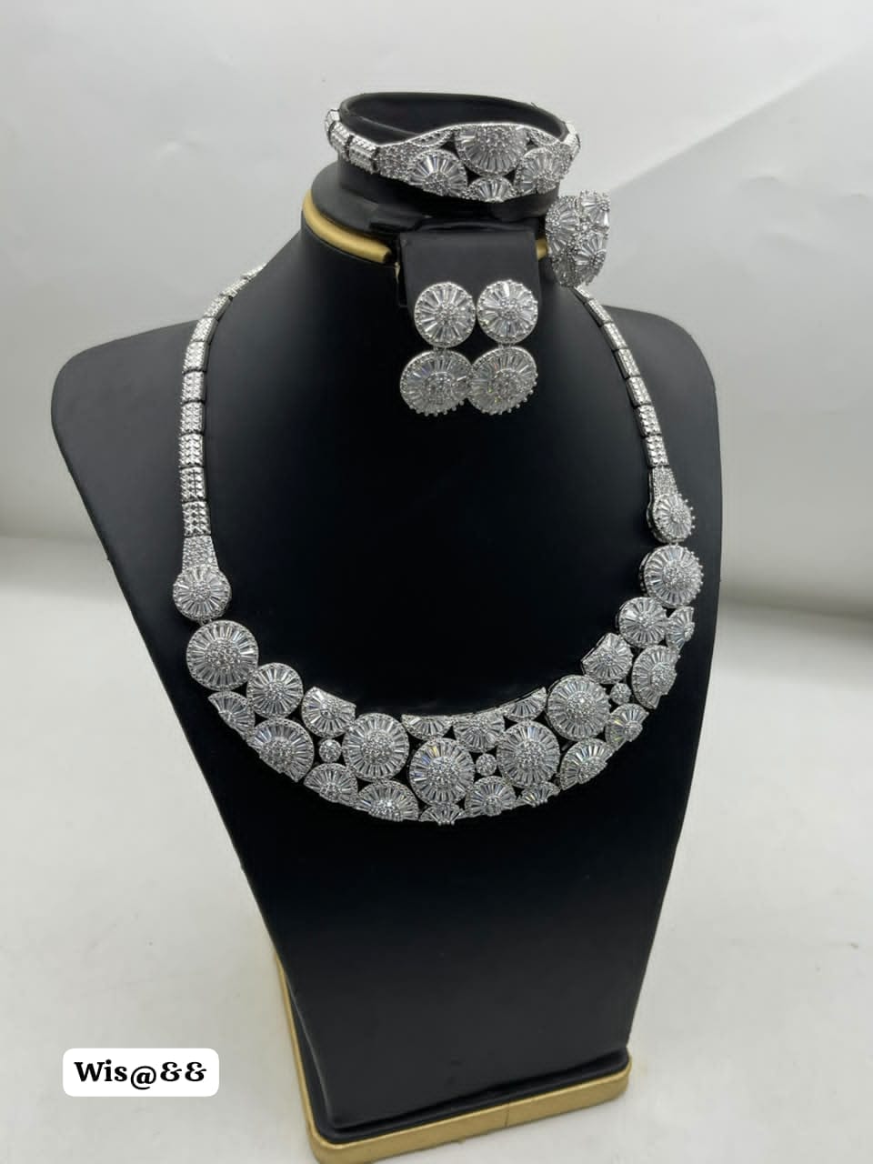 Women's Pave Crystal and Textured Disc Statement Necklace Set - Image 2