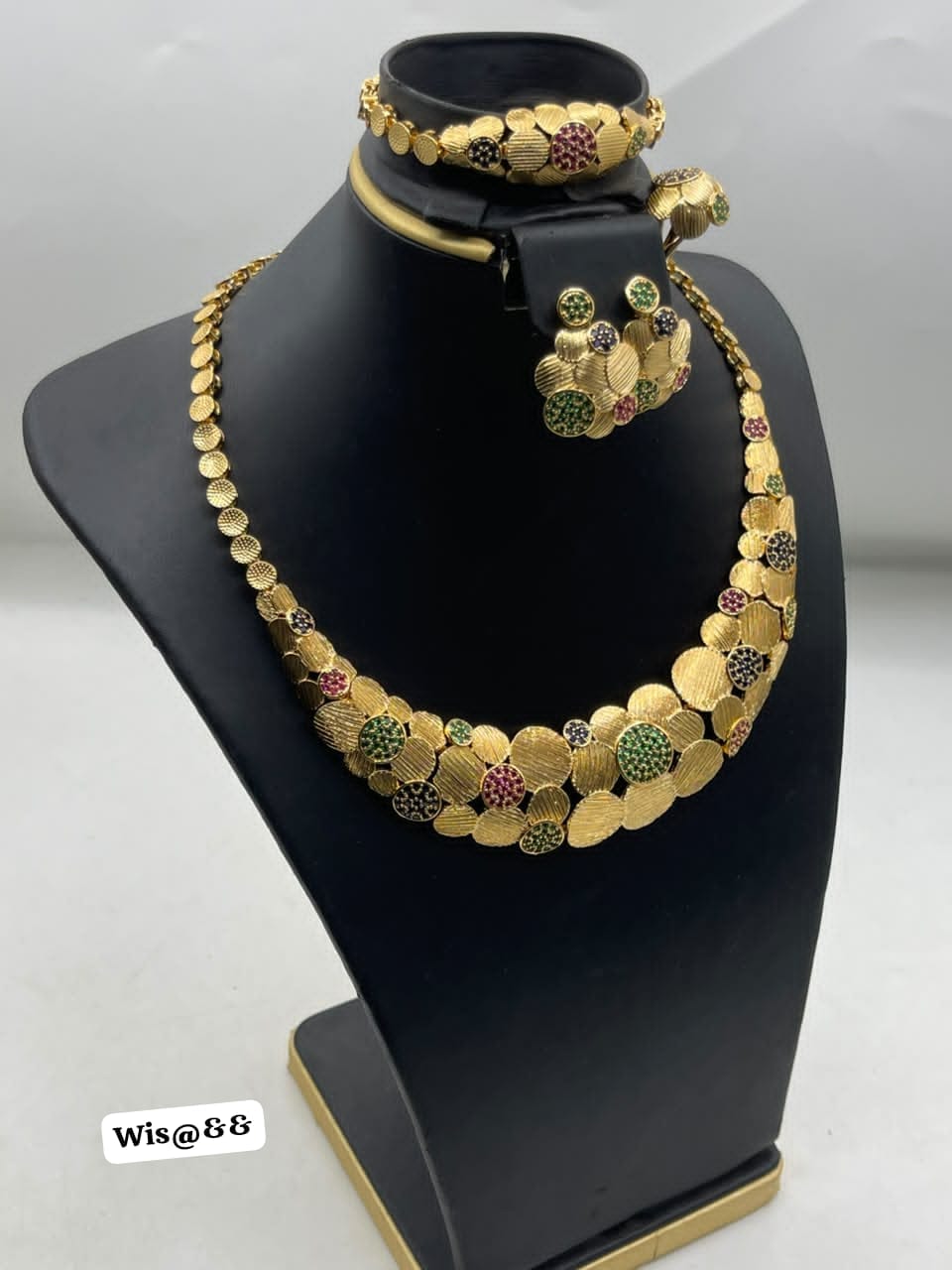 Women's Pave Crystal and Textured Disc Statement Necklace Set