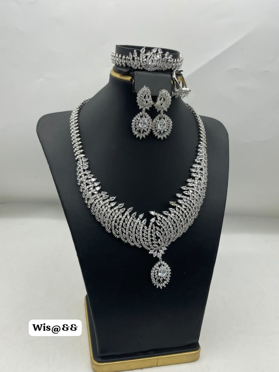 Women's Pave Crystal Leaf Cluster Statement Necklace Set