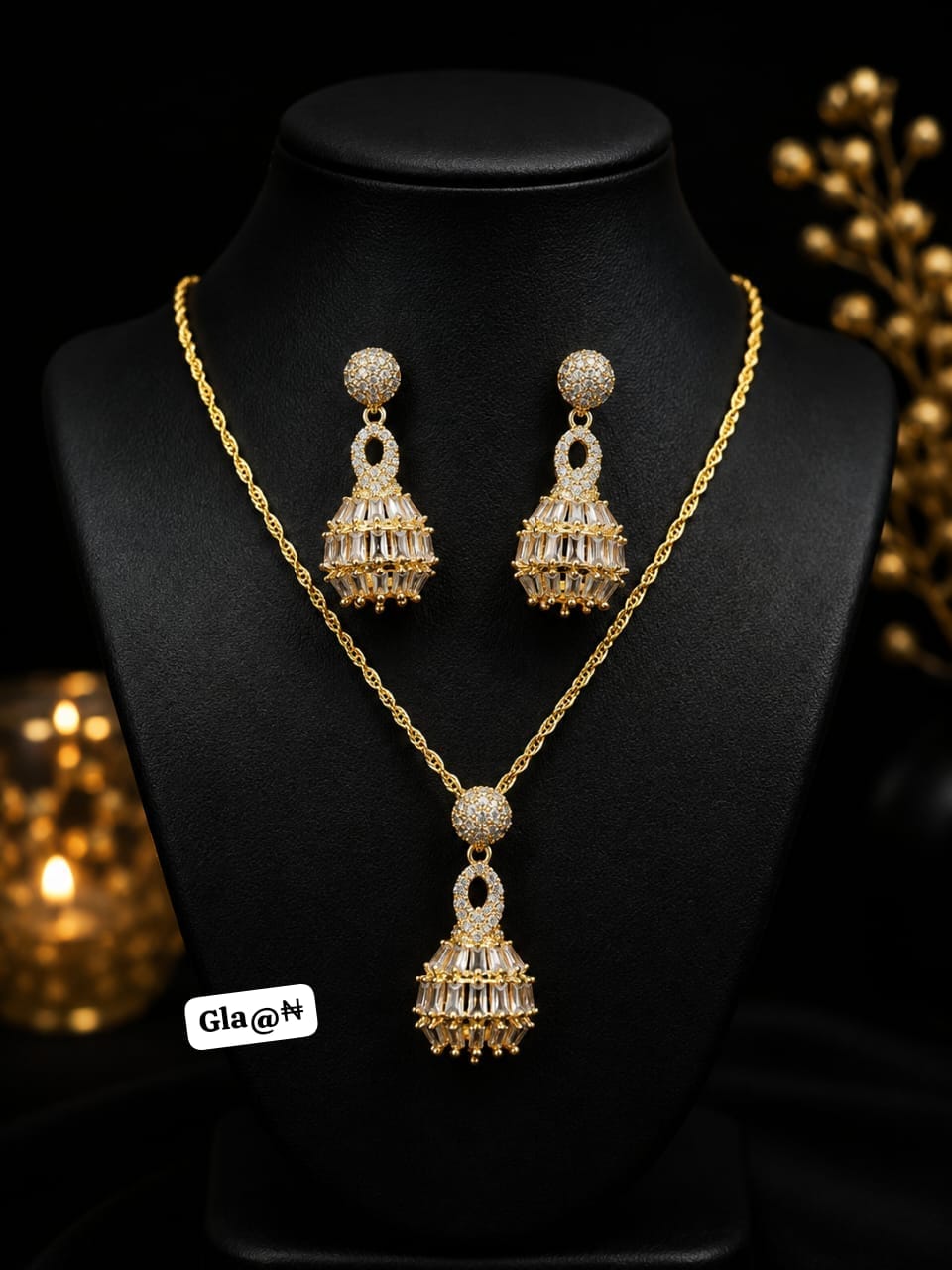 Women's Gold-Tone Crystal Dome Pendant Necklace Set